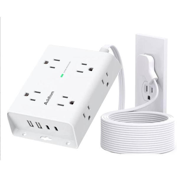 Surge Protector Power Bar, Addtam 5 ft Flat Plug Extension Cord