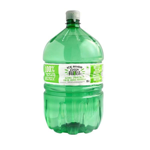 Two Green Plastic Water Cooler Refill Bottles