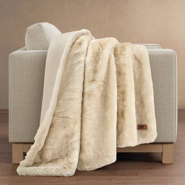Luxe Jacquard Faux Fur Throw, 60 in x 70 in – Cream