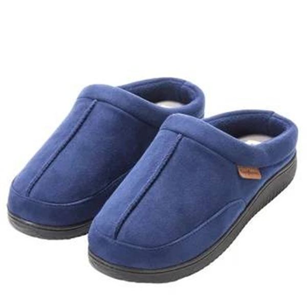 Dearfoams Men’s Memory Foam Slippers, Large (Size 11-12), Navy