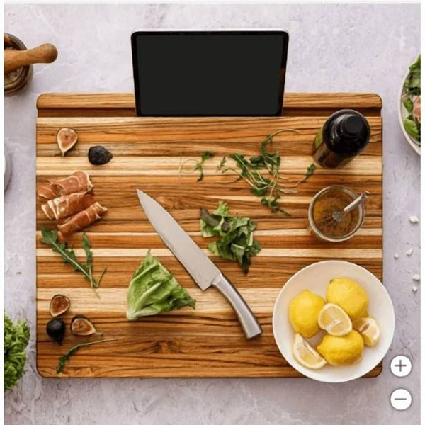Teakhaus Teak Cutting Board with Smart Slot for Tablet or Phone