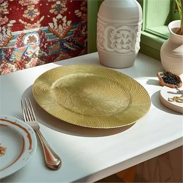 Over & Back Glass Charger Plates Set of 8, Gold-Toned Finish