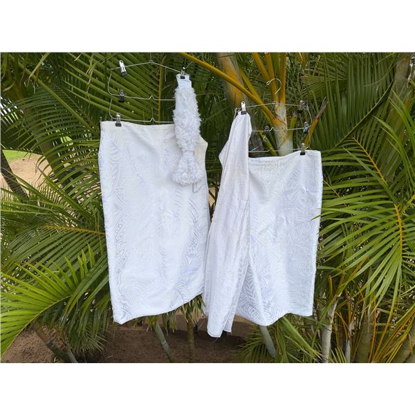 Qty 2 White Floral Wraps, Sash & Fringed Top