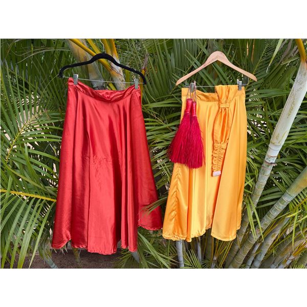 Qty 2 Hula Skirts w/ 2 Red I'i Hand Tassels