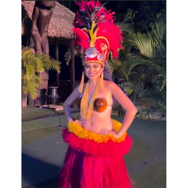 Red Artificial Fringe Dance Skirt w/ Hip Hei Band, Headdress & Tassels