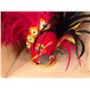 Image 6 : Red Artificial Fringe Dance Skirt w/ Hip Hei Band, Headdress, Uli Uli, Gourd & Tassels