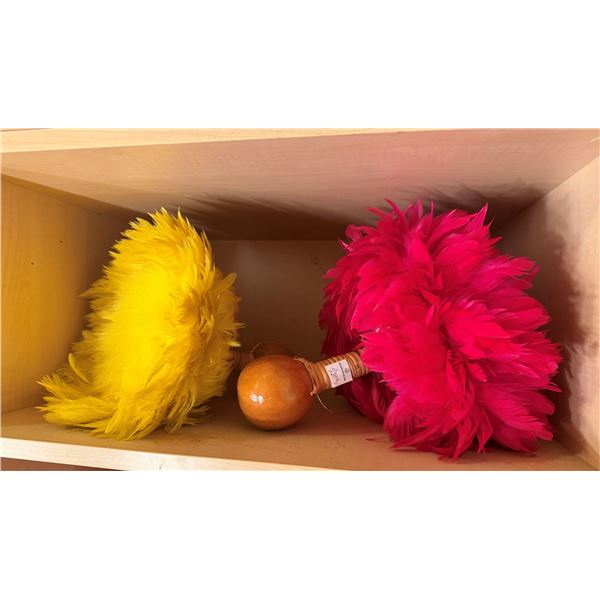 Qty 2 Uli Uli Feathered Gourd Hula Implements