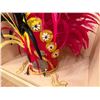 Image 6 : Red Artificial Fringe Dance Skirt w/ Hip Hei Band, Headdress, Uli Uli, Gourd & Tassels