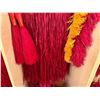 Image 9 : Red Artificial Fringe Dance Skirt w/ Hip Hei Band, Headdress, Uli Uli, Gourd & Tassels