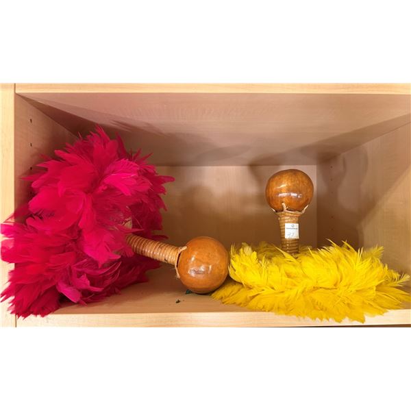 Qty 2 Uli Uli Feathered Gourd Hula Implements