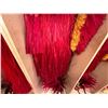 Image 10 : Red Artificial Fringe Dance Skirt w/ Hip Hei Band, Headdress, Uli Uli, Gourd & Tassels