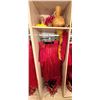 Image 1 : Red Artificial Fringe Dance Skirt w/ Hip Hei Band, Headdress, Uli Uli, Gourd & Tassels