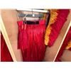 Image 9 : Red Artificial Fringe Dance Skirt w/ Hip Hei Band, Headdress, Uli Uli, Gourd & Tassels