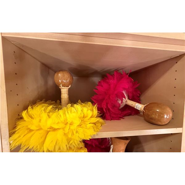 Qty 2 Uli Uli Feathered Gourd Hula Implements