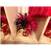 Image 4 : Red Artificial Fringe Dance Skirt w/ Hip Hei Band, Headdress, Uli Uli, Gourd & Tassels