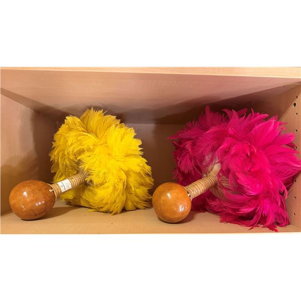 Qty 2 Uli Uli Feathered Gourd Hula Implements