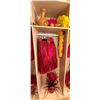 Image 1 : Red Artificial Fringe Dance Skirt w/ Hip Hei Band, Headdress, Uli Uli, Gourd & Tassels