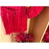 Image 7 : Red Artificial Fringe Dance Skirt w/ Hip Hei Band, Headdress, Uli Uli, Gourd & Tassels