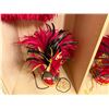 Image 8 : Red Artificial Fringe Dance Skirt w/ Hip Hei Band, Headdress, Uli Uli, Gourd & Tassels