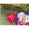 Image 6 : Qty 10 Red & White Floral Costume Pieces: Skirts, Tops, Belts & Hair Combs