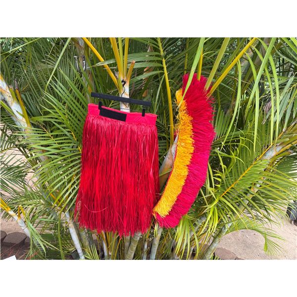 Red Artificial Fringe Dance Skirt w/ Hip Hei Band