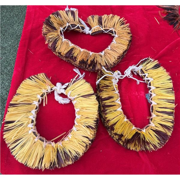 Qty 3 Yellow & Black Straw Collar Neckpieces