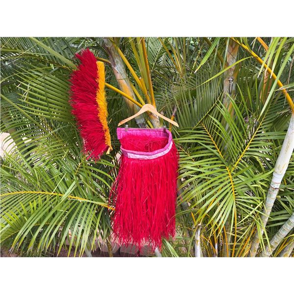 Red Artificial Fringe Dance Skirt w/ Hip Hei Band