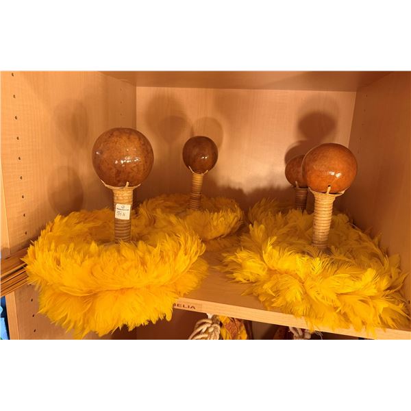 Qty 4 Uli Uli Feathered Gourd Hula Implements