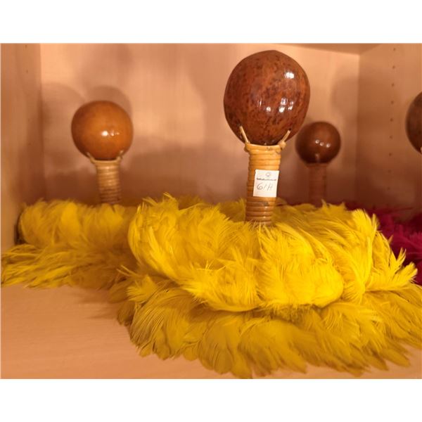 Qty 4 Uli Uli Feathered Gourd Hula Implements