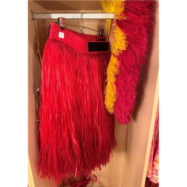 Red Artificial Fringe Dance Skirt w/ Hip Hei Band
