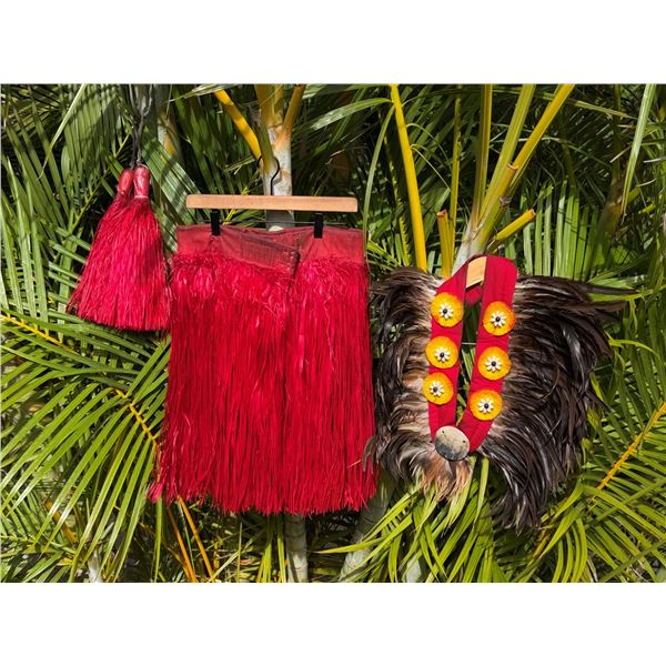 Red Artificial Fringe Dance Skirt w/ Hip Hei Band & Tassels