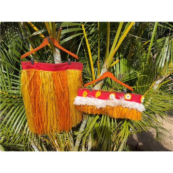 Red & Yellow Artificial Fringe Dance Skirt w/ Hip Hei Band