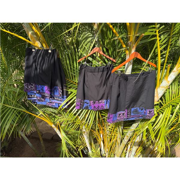 Qty 3 Black Skirts w/ Purple Tapa Edges
