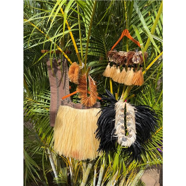 Yellow Artificial Fringe Dance Skirt w/ 2 Hip Hei Bands, Lei, etc