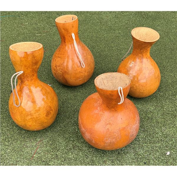 Qty 4 Ipu Gourd Percussion Instruments, Misc Sizes
