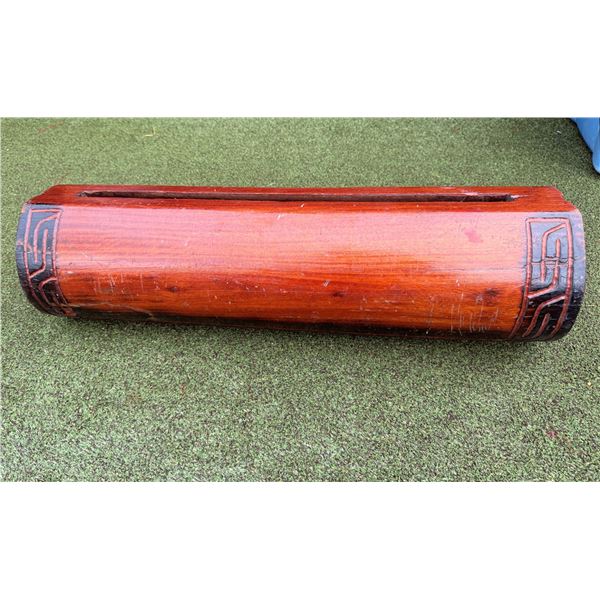 Carved Wooden Ceremonial Drum 9" Dia, 29"L