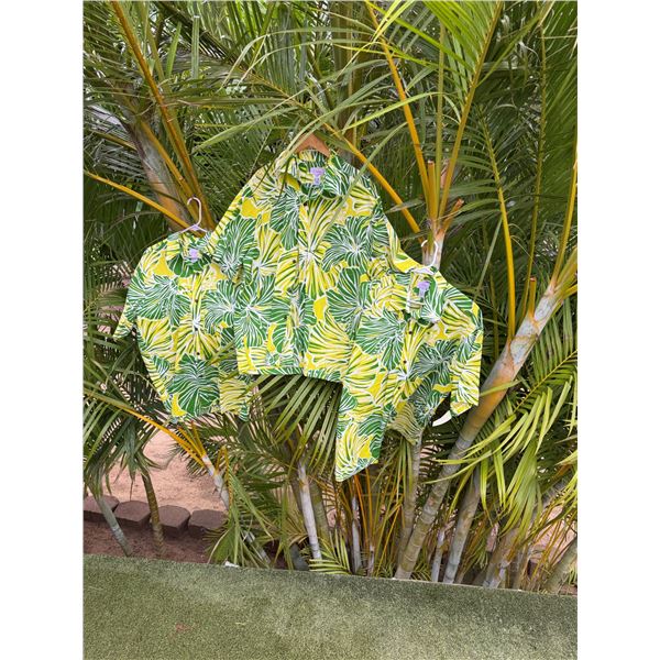 Qty 3 Green Leaf-Print Aloha Shirts, Misc Sizes XL - XXXL