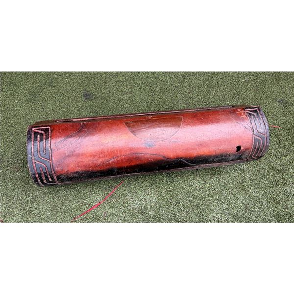 Carved Wooden Ceremonial Drum 9" Dia, 29"L