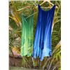 Image 1 : Qty 2 Velvet Dresses: Green Off-Shoulder Leaf Print & Blue Sleeveless