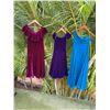 Image 1 : Qty 3 Velvet Dresses: Burgundy Ruffled Neck, Light Blue Off-Shoulder & Blue w/ Puffy Sleeves