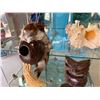 Image 7 : Contents of Display: Wooden Turtle, Shells, Helmets, Tikis, Bowls, etc (rack not included)