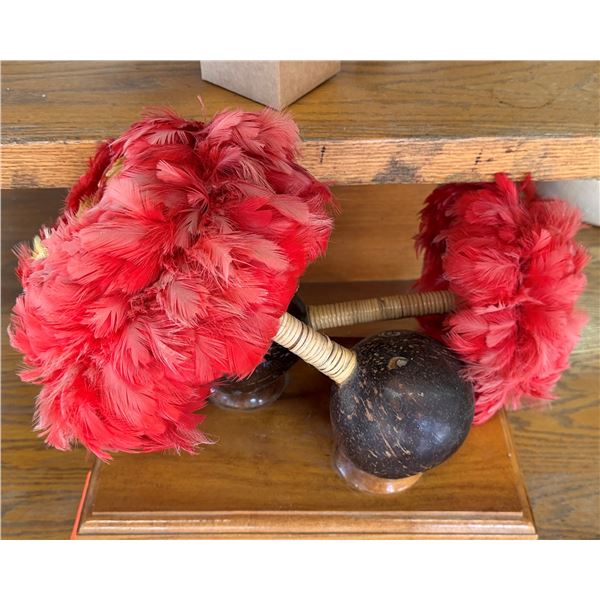 Qty 2 Uli Uli Gourd Rattles on Wooden Platform