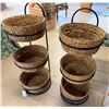 Image 1 : Qty 6 Woven Baskets 15" Dia, 5"H in 2 Metal Stands 37"H