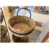 Image 2 : Qty 6 Woven Baskets 15" Dia, 5"H in 2 Metal Stands 37"H