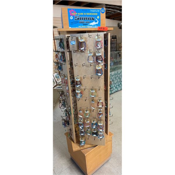 Display Rack w/ Multiple Your Name in Hawaiian Shark Wear Chokers