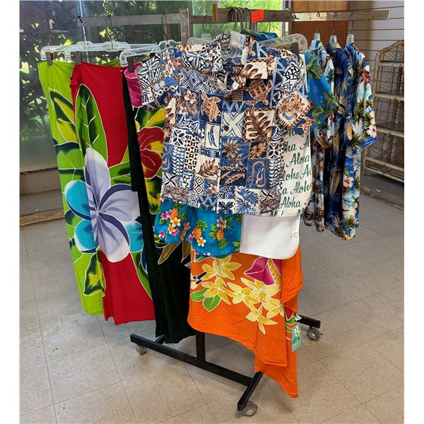 Multiple Aloha Shirts, Pareos, Sleeveless Dresses, etc (rack not included)