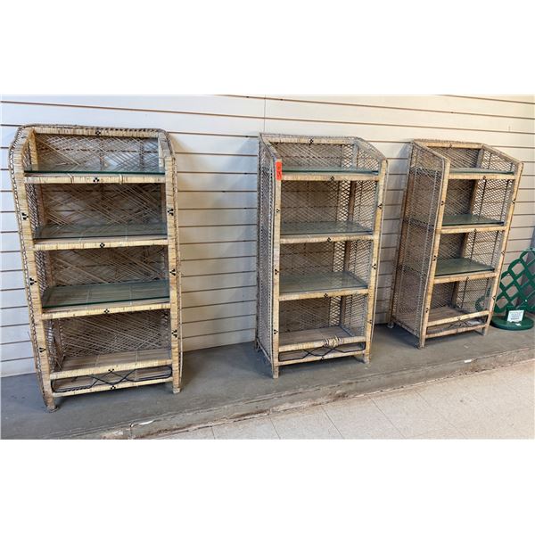 Qty 3 Rattan Shelving Units w/ Clear Shelves 24" x 13" x 46"H