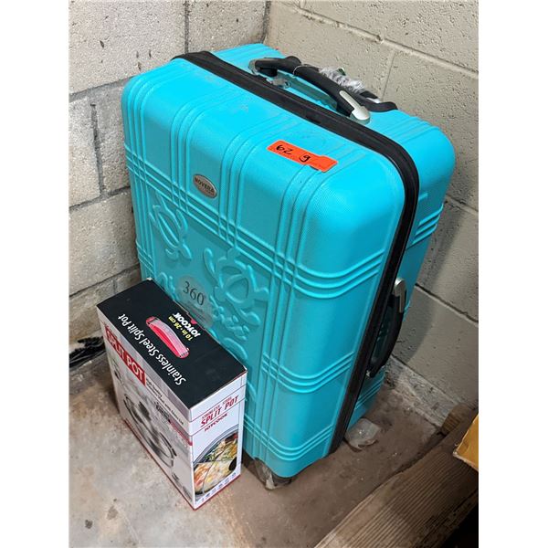 Blue Hard Plastic Suitcase & Split Pot in Box