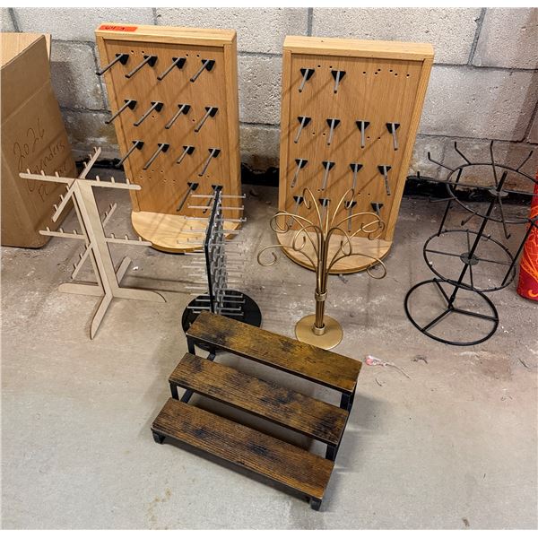 Multiple Wooden & Metal Jewelry Displays, Misc Styles & Sizes