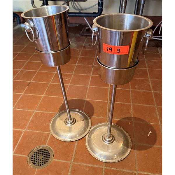 Qty 2 Metal Wine Buckets on Pedestal Stands